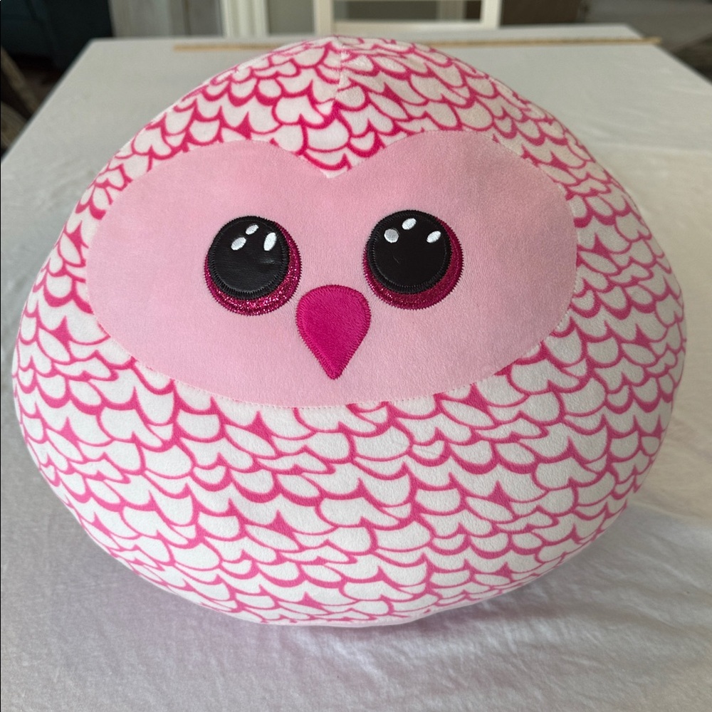 Ty Squish-a-Boo Pinky the Owl. 14” Plush Pink and White